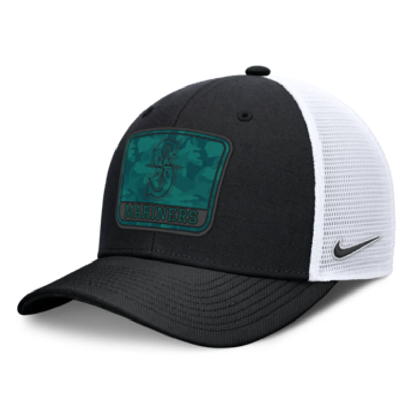 Men's Nike Black/White Seattle Mariners Camo Rise Trucker Dri-FIT Adjustable Hat