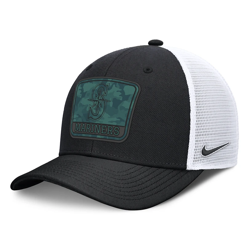 Men's Nike Black/White Seattle Mariners Camo Rise Trucker Dri-FIT Adjustable Hat