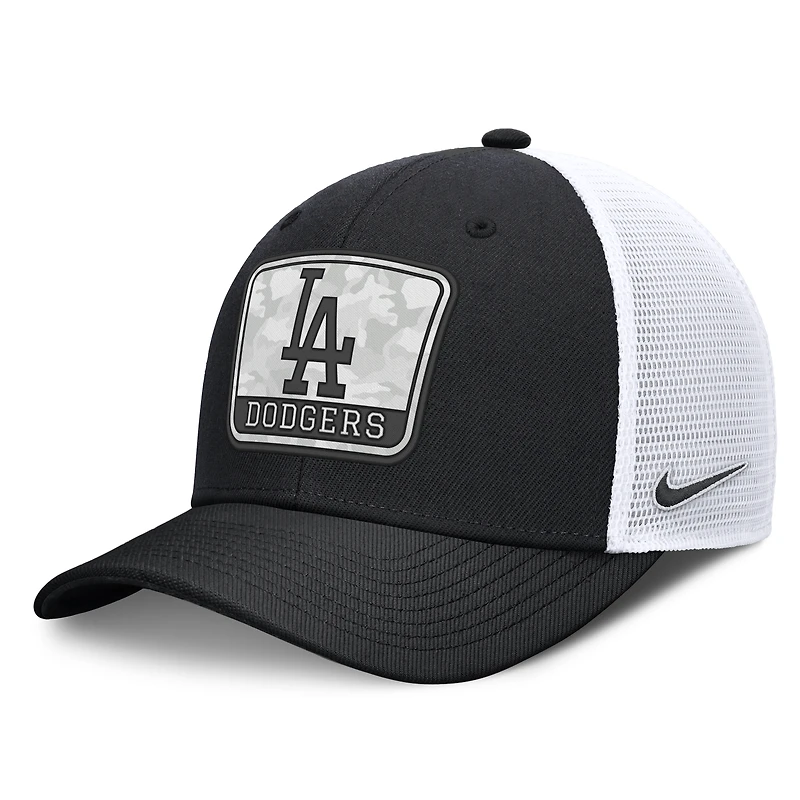 Men's Nike Black/White Los Angeles Dodgers Camo Rise Trucker Dri-FIT Adjustable Hat