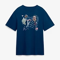 Men's Fanatics Jack Hughes Navy US Men's Olympic Hockey Gold Medal Flag T-Shirt