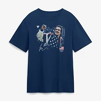 Men's Fanatics Jack Hughes Navy US Men's Olympic Hockey Gold Medal Flag T-Shirt