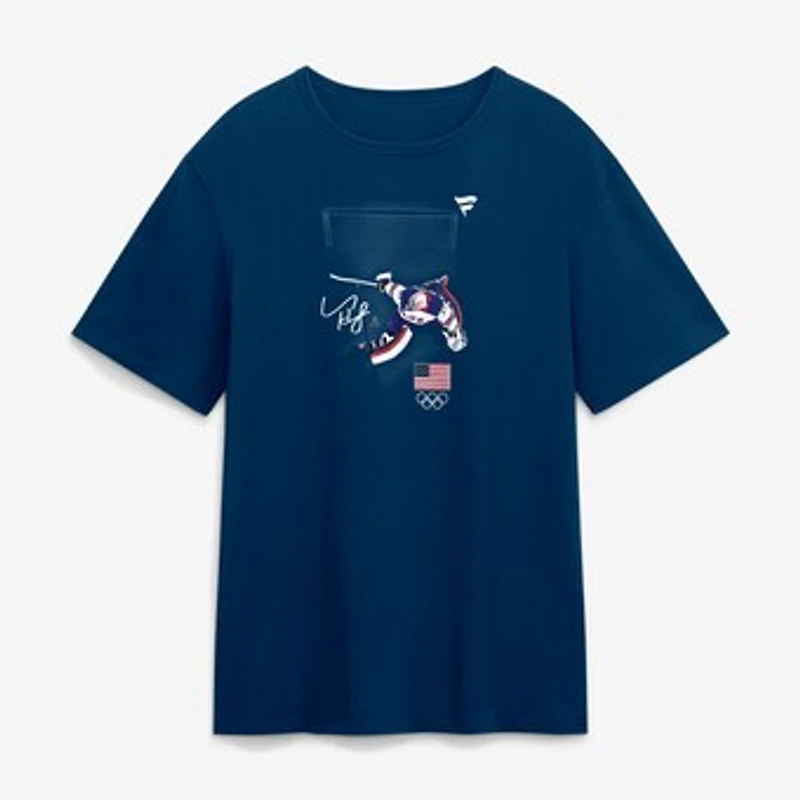 Men's Fanatics Connor Hellebuyck Navy US Men's Olympic Hockey Gold Medal Save T-Shirt