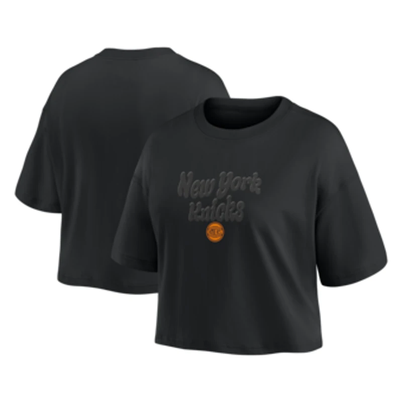 Women's Fanatics New York Knicks Blackout Wave Cropped Top