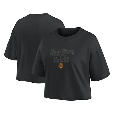 Women's Fanatics New York Knicks Blackout Wave Cropped Top
