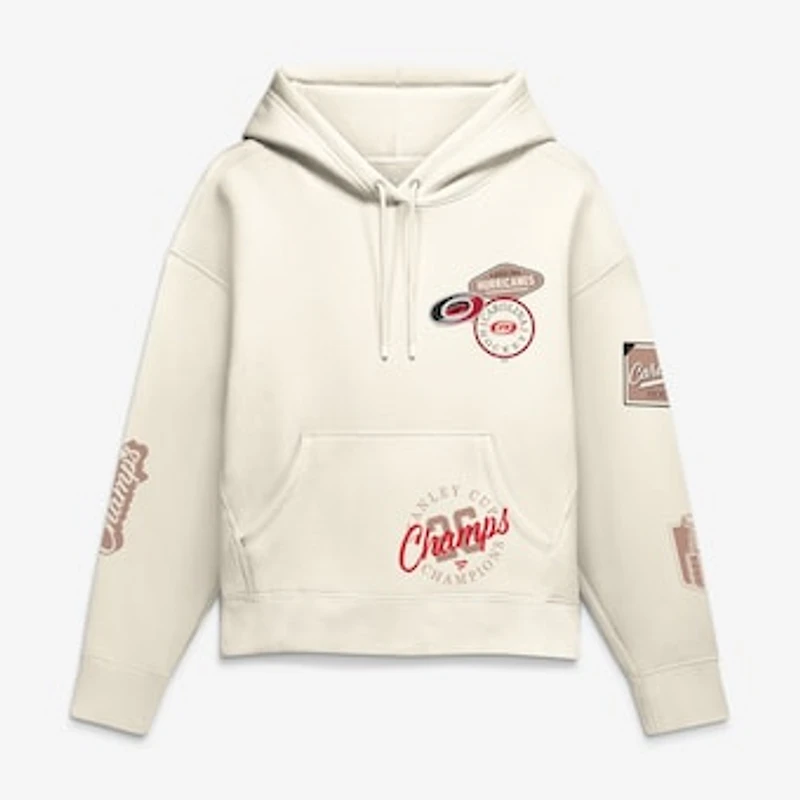 Women's Fanatics Cream Carolina Hurricanes 2026 Stanley Cup Champions Elevated Patch Hoodie