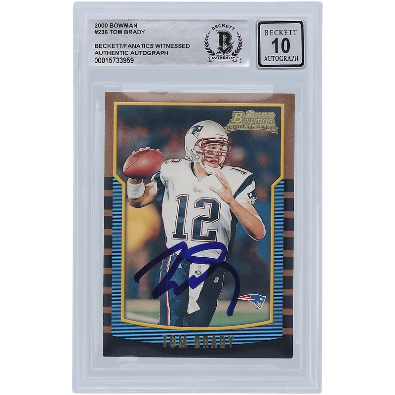 Tom Brady New England Patriots Autographed 2000 Bowman #236 Beckett Fanatics Witnessed Authenticated 10 Rookie Card