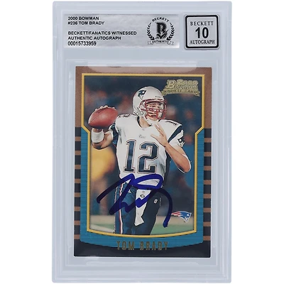 Tom Brady New England Patriots Autographed 2000 Bowman #236 Beckett Fanatics Witnessed Authenticated 10 Rookie Card
