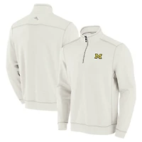 Men's Tommy Bahama Cream Michigan Wolverines Tobago Bay Half-Zip Tri-Blend Top