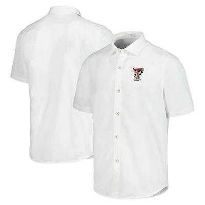 Men's Tommy Bahama White Texas Tech Red Raiders Coconut Point Palm Vista IslandZone Camp Button-Up Shirt
