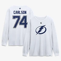 Men's Fanatics John Carlson White Tampa Bay Lightning Authentic Stack Name & Number Long Sleeve T-Shirt