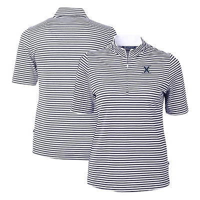 Women's Cutter & Buck  Navy Xavier Musketeers DryTec Virtue Eco Pique Stripe Recycled Polo