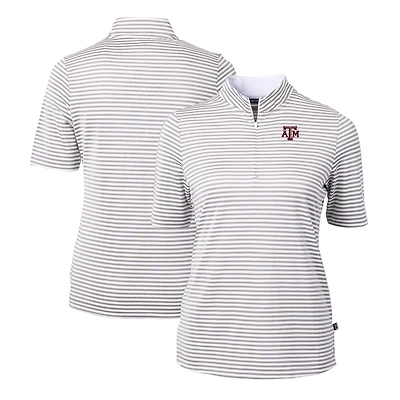 Women's Cutter & Buck Gray Texas A&M Aggies DryTec Virtue Eco Pique Stripe Recycled Polo