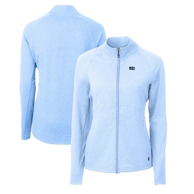 Women's Cutter & Buck Heather Powder Blue Jackson State Tigers Adapt Eco Knit Recycled Full-Zip Jacket