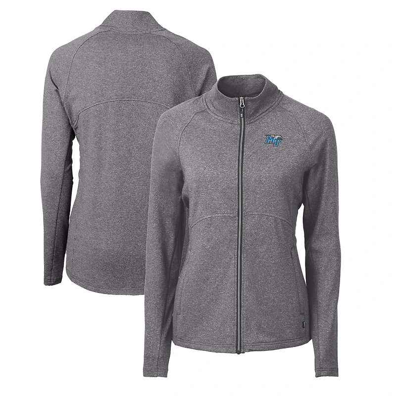 Women's Cutter & Buck Heather Black MTSU Blue Raiders Adapt Eco Knit Heather Recycled Full-Zip Jacket