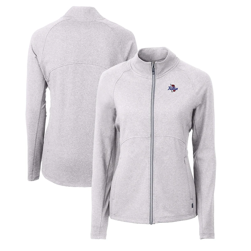 Women's Cutter & Buck  Heather Gray Tulsa Golden Hurricane Adapt Eco Knit Heather Recycled Full-Zip Jacket