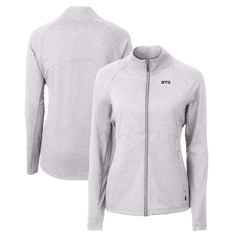 Women's Cutter & Buck  Heather Gray NYU Violets Adapt Eco Knit Heather Recycled Full-Zip Jacket