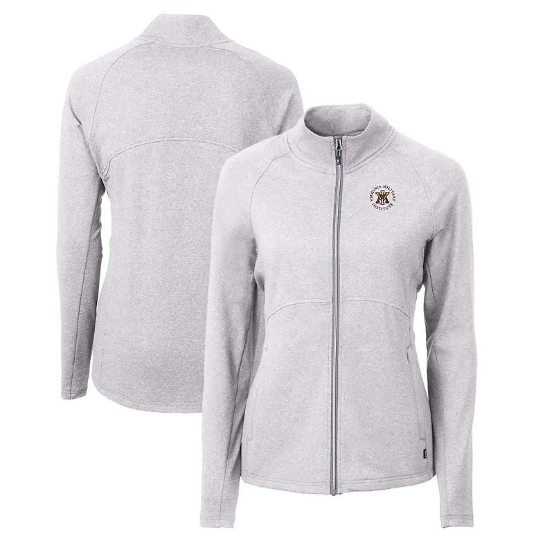 Women's Cutter & Buck  Heather Gray Virginia Military Institute Keydets Adapt Eco Knit Recycled Full-Zip Jacket