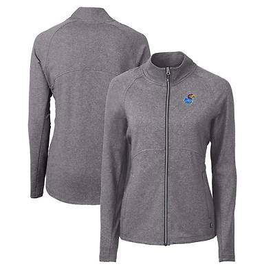 Women's Cutter & Buck  Heather Black Kansas Jayhawks Adapt Eco Knit Heather Recycled Full-Zip Jacket
