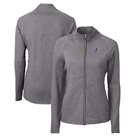 Women's Cutter & Buck  Heather Black Kansas Jayhawks Adapt Eco Knit Heather Recycled Full-Zip Jacket