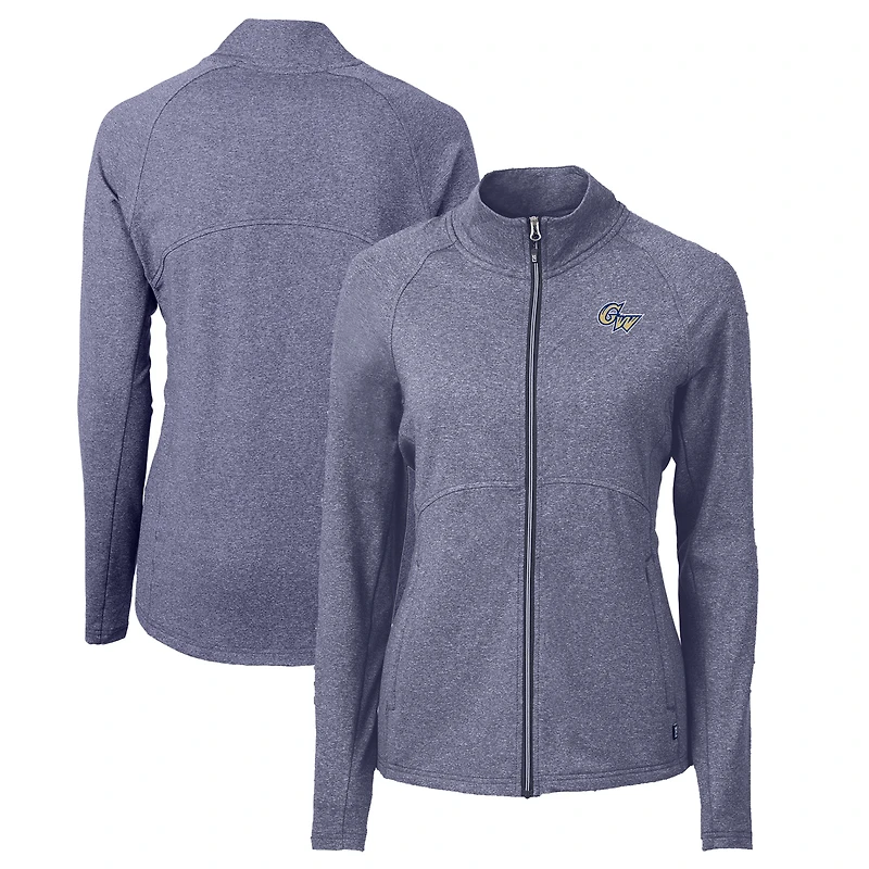 Women's Cutter & Buck  Heather Navy George Washington University Adapt Eco Knit Recycled Full-Zip Jacket