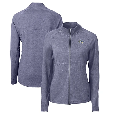 Women's Cutter & Buck  Heather Navy George Washington University Adapt Eco Knit Recycled Full-Zip Jacket