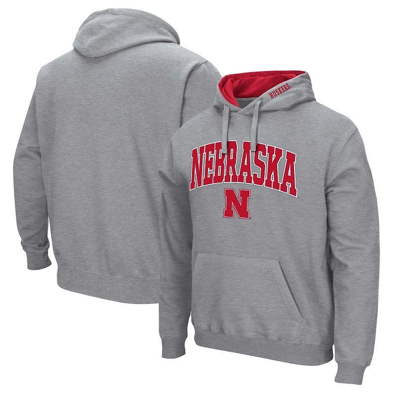 Men's Colosseum Heather Gray Nebraska Huskers Arch & Logo 3.0 Pullover Hoodie