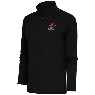Women's Antigua  Black San Diego State Aztecs Basketball Tribute Half-Zip Pullover Top