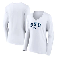 Women's White BYU Cougars Campus Long Sleeve V-Neck T-Shirt