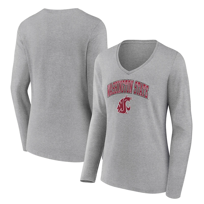 Women's Heather Gray Washington State Cougars Campus Long Sleeve V-Neck T-Shirt