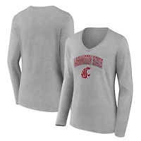 Women's Heather Gray Washington State Cougars Campus Long Sleeve V-Neck T-Shirt
