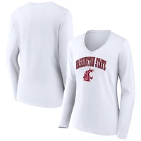 Women's White Washington State Cougars Campus Long Sleeve V-Neck T-Shirt