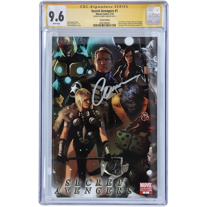 Chris Evans Captain America Autographed Secret Avengers #1 Variant Cover Comic Book - CGC Graded 9.6
