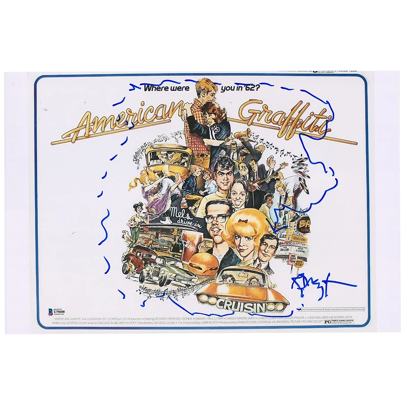Richard Dreyfuss American Graffiti Autographed 12" x 18" Photograph with Drawing Inscription