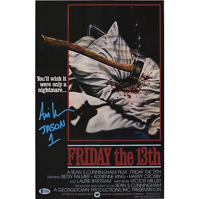 Ari Lehman Friday the 13th Autographed Jason 12" x 18" with Axe Movie Poster with Multiple Inscriptions