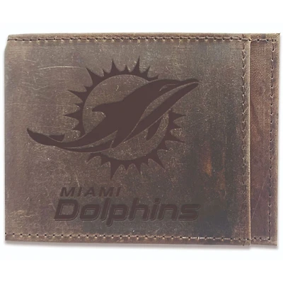 Brown Miami Dolphins Bifold Leather Wallet