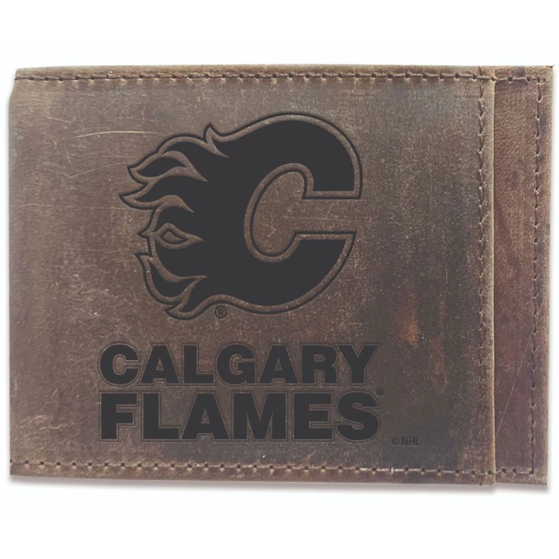 Brown Calgary Flames Bifold Leather Wallet
