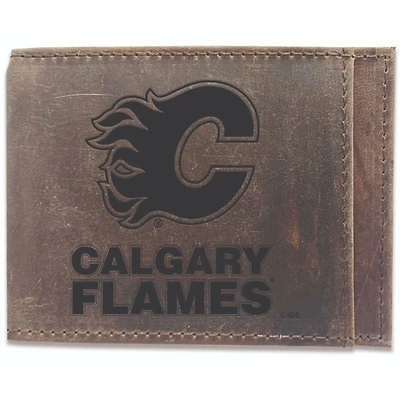 Brown Calgary Flames Bifold Leather Wallet