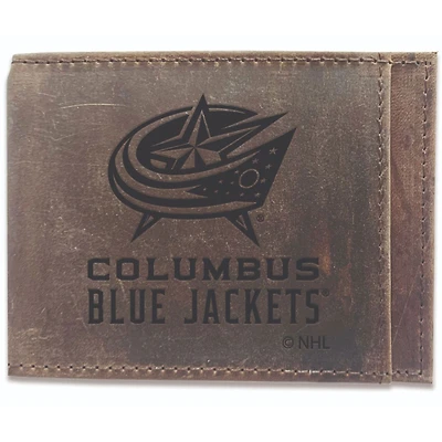 Brown Columbus Blue Jackets Bifold Leather Wallet