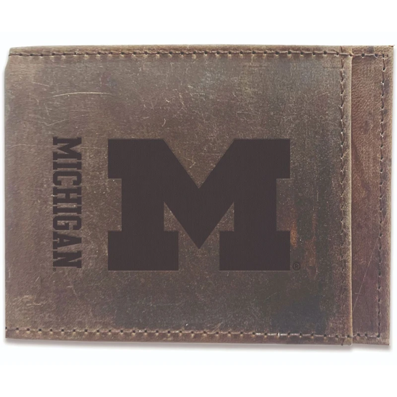 Brown Michigan Wolverines Bifold Leather Wallet