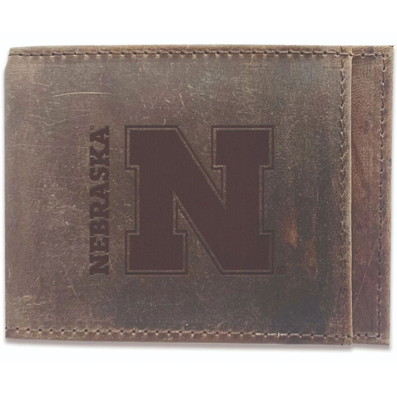 Brown Nebraska Huskers Bifold Leather Wallet