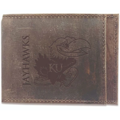Brown Kansas Jayhawks Bifold Leather Wallet