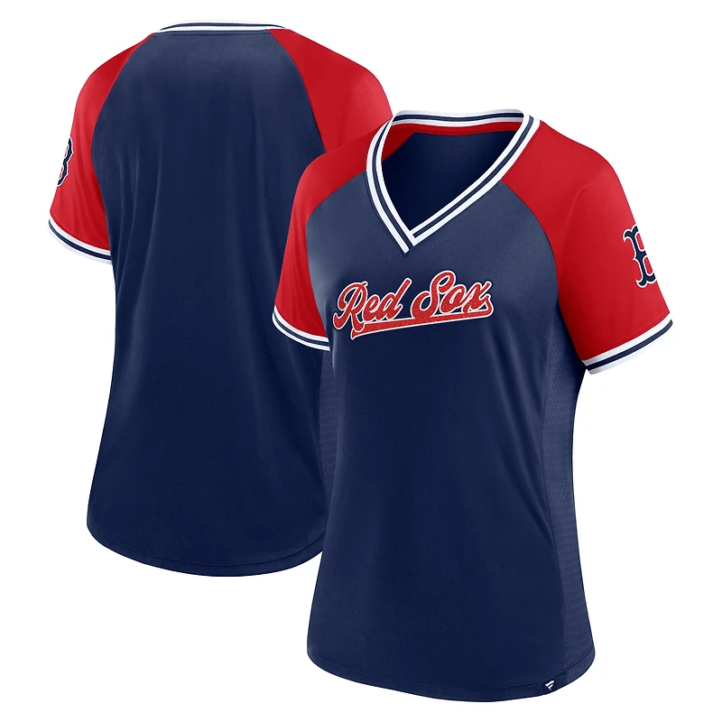 Women's Fanatics Navy Boston Red Sox Glitz & Glam League Diva Raglan V-Neck T-Shirt