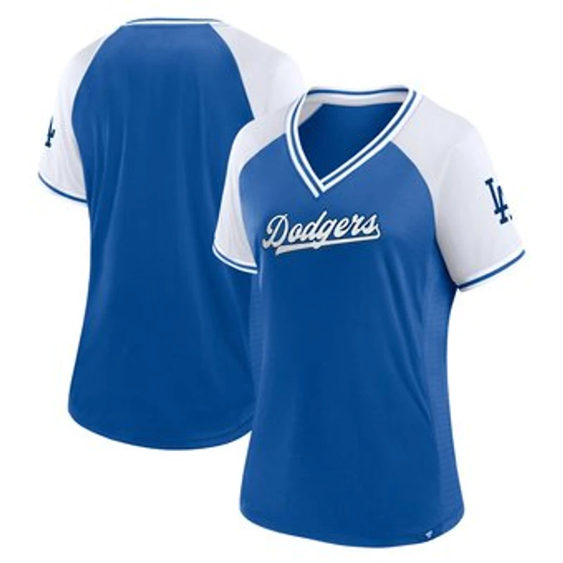 Women's Fanatics Royal Los Angeles Dodgers Glitz & Glam League Diva Raglan V-Neck T-Shirt
