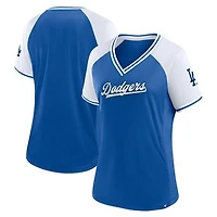 Women's Fanatics Royal Los Angeles Dodgers Glitz & Glam League Diva Raglan V-Neck T-Shirt