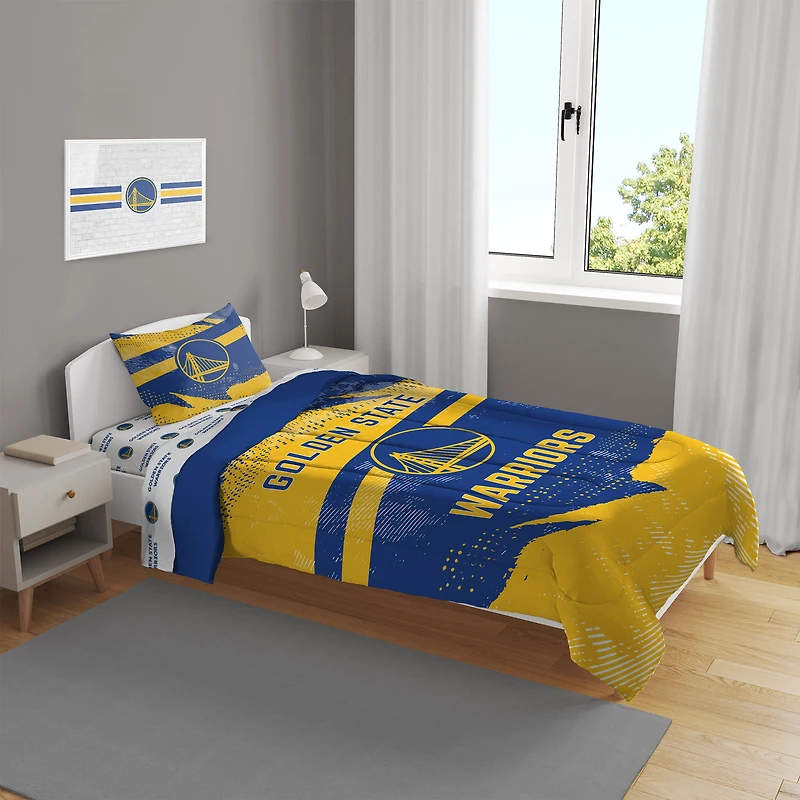 Golden State Warriors Four-Piece Slanted Stripe Twin Bed Set