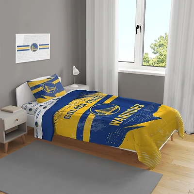 Golden State Warriors Four-Piece Slanted Stripe Twin Bed Set