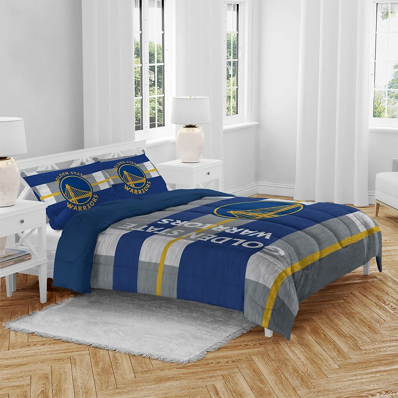 Golden State Warriors Three-Piece Heathered Stripe Queen Bed Set