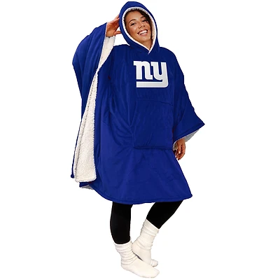 New York Giants 60" x 80" Logo Patch Team Color Bloncho with Sherpa