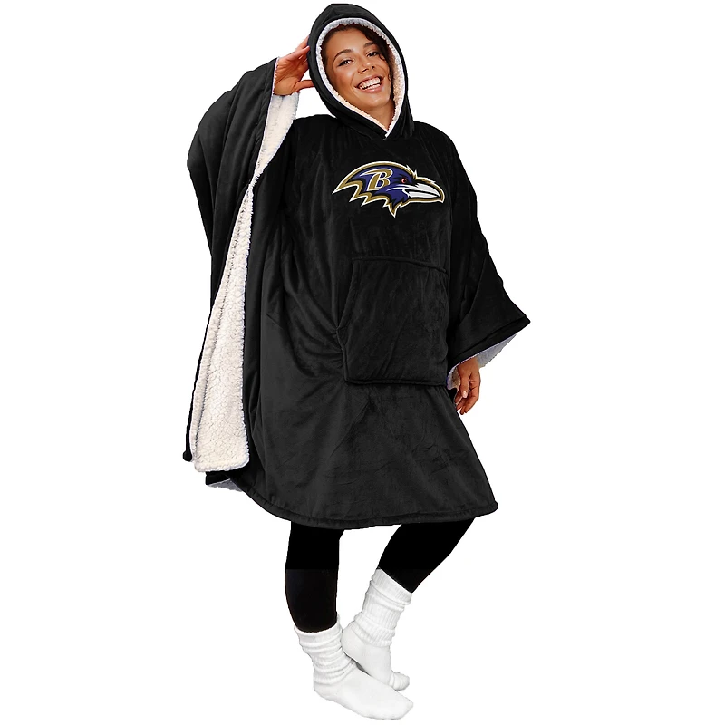 Baltimore Ravens 60" x 80" Logo Patch Team Color Bloncho with Sherpa