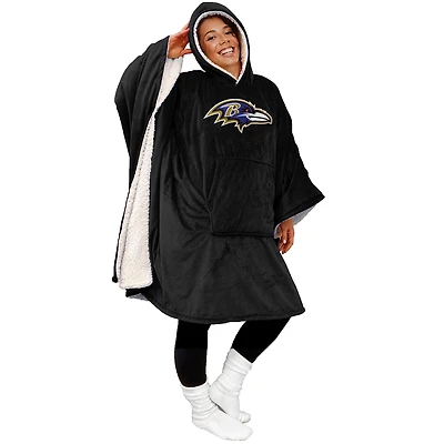 Baltimore Ravens 60" x 80" Logo Patch Team Color Bloncho with Sherpa
